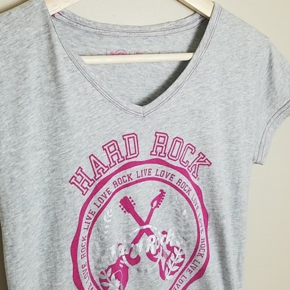 Hard Rock Cafe Live Love Rock Light Gray & Pink Logo Short Sleeve Tee Size S - Picture 2 of 7